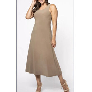 Attitudes By Renee Womens Illusion Waist Midi Dress Size XSP Beige Sleeveless